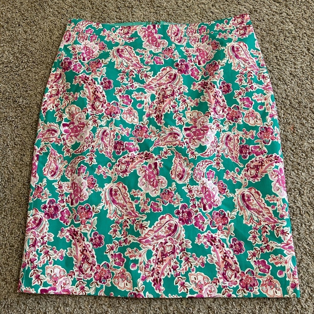 NWT J. CREW Printed Floral Print Skirt Pink Green Women's Size 10 Cotton Zip Up